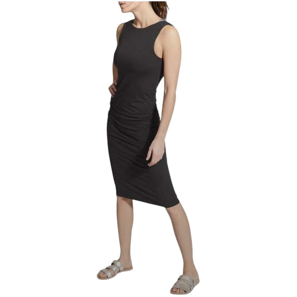 Athleta Comeback Women's Black Tank Midi Sleevless Ruched Bodycon Dress - Small